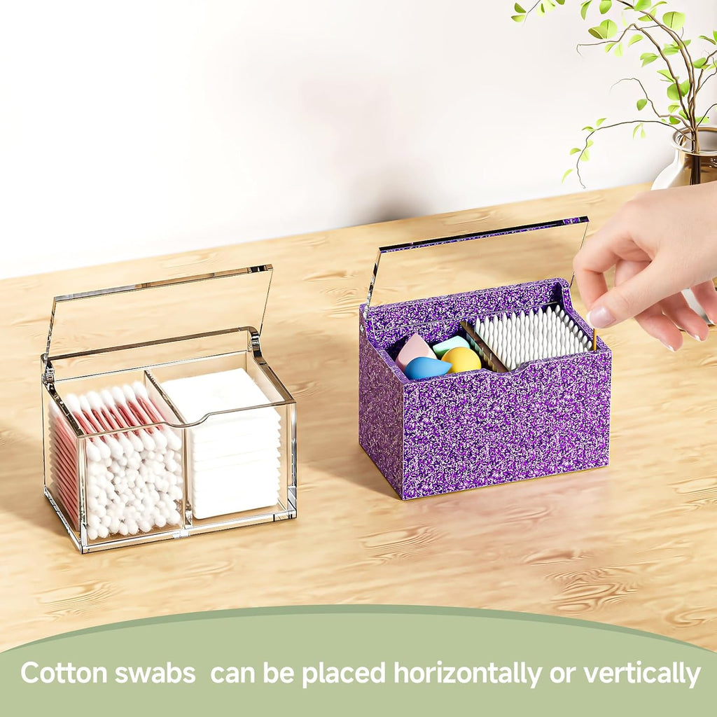 WINFFOR Acrylic Qtip Holder Dispenser - Vanity Organizer Apothecary Jar