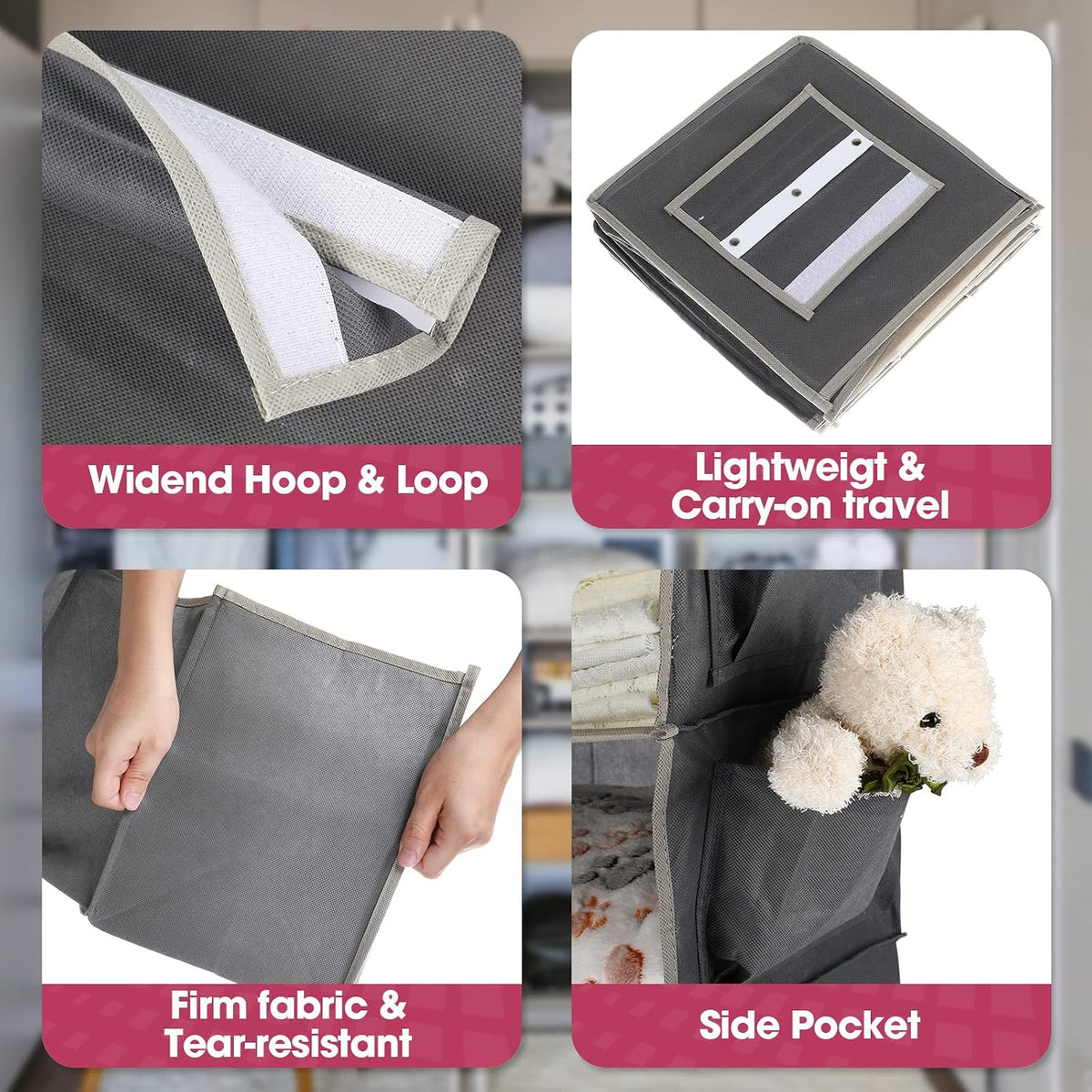 3 Pack Hanging Closet Organizers and Storage, 6 Shelf Hanging Clothing Shelves Collapsible Clothes Closet Organizer Storage Fabric Shelves with Side Pockets