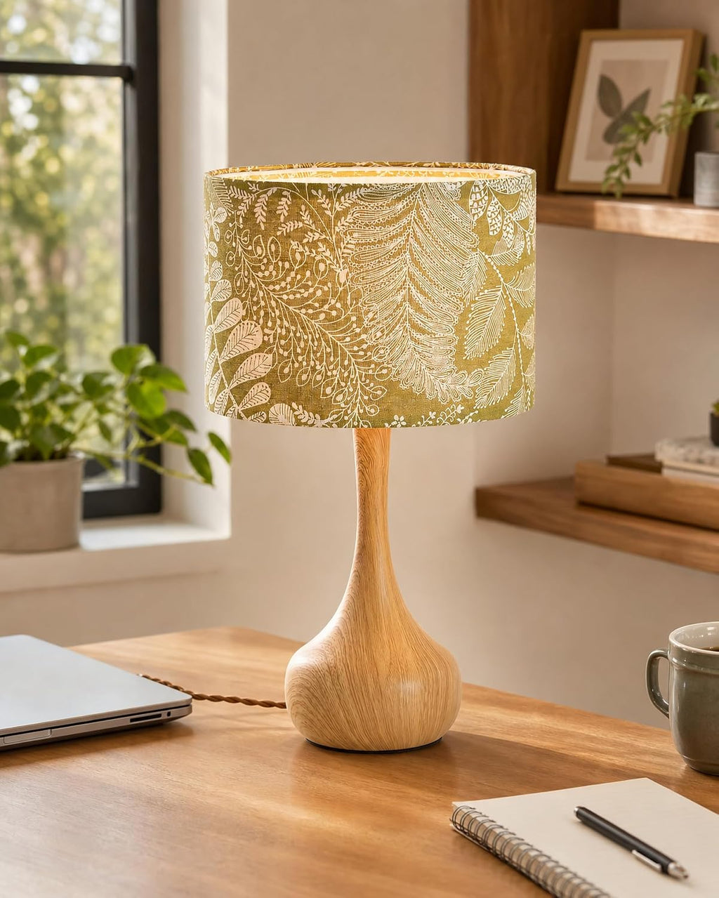 17" Small Green Shade Yellow Table Lamp for Bedroom Living Room