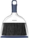 ROSEOK Mini Dustpan and Brush Set, Small Broom and Dust Pan, Navy Blue