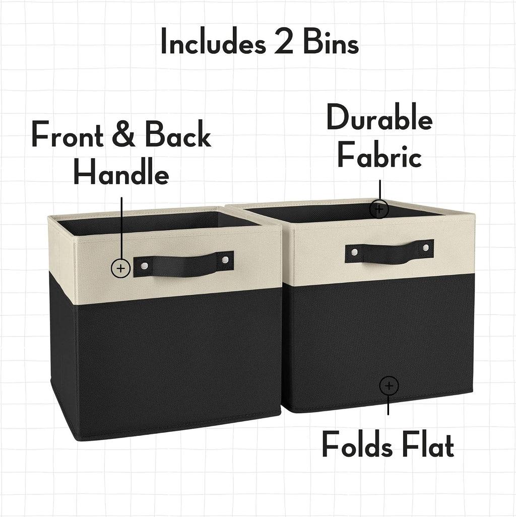 RiverRidge Two-Tone Folding Storage Bins - 2-pack of 10in Tall Black Cubes
