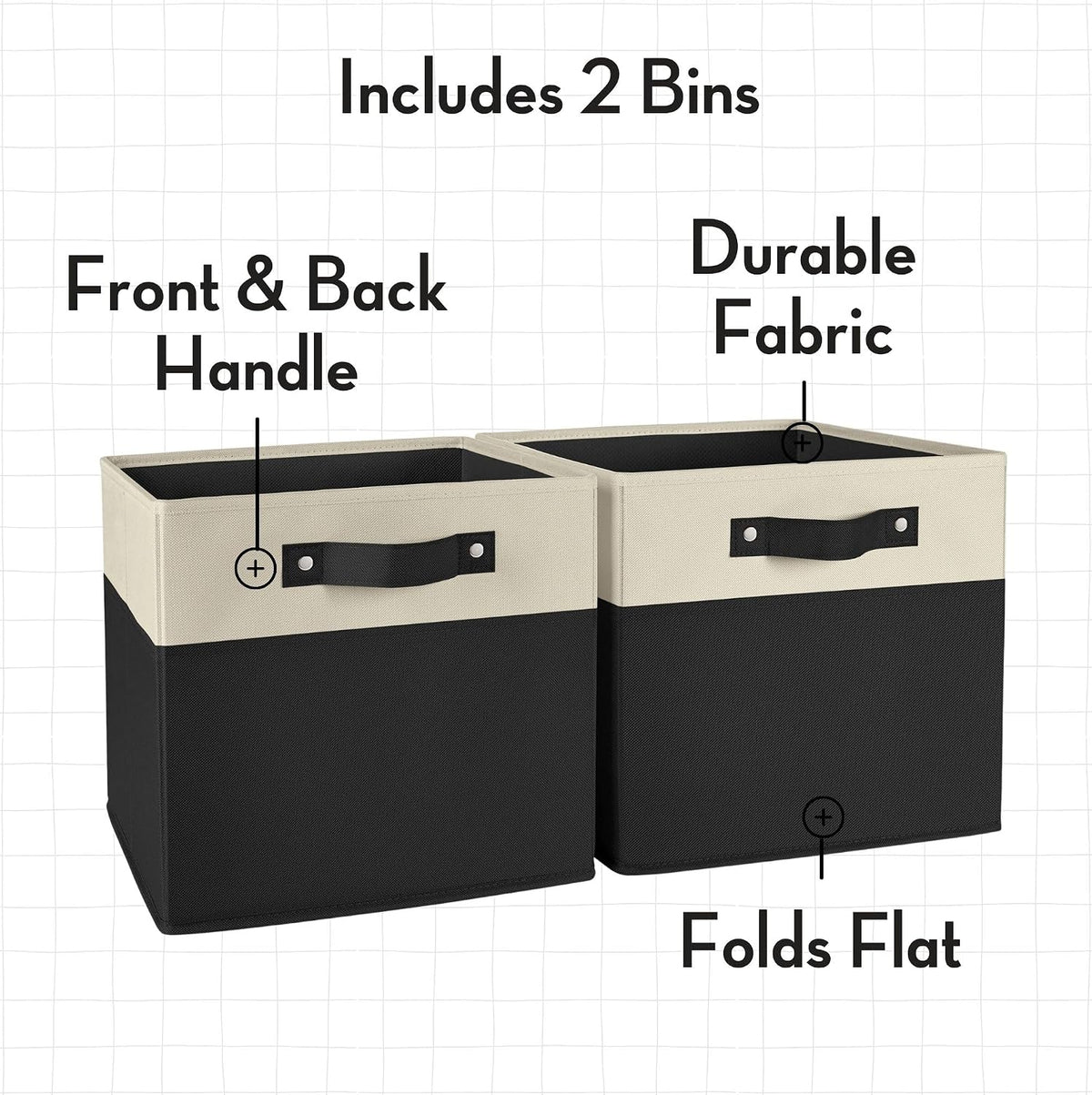 RiverRidge Two-Tone Folding Storage Bins - 2-pack of 10in Tall Black Cubes