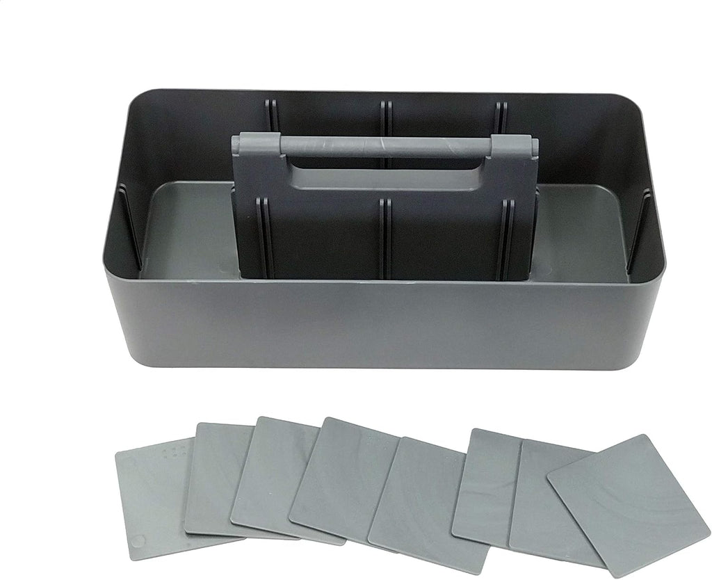New Plastic Portable Makeup Organizer Caddy Tote Divided Basket Bin with Handle, for Bathroom Storage - Holds Blush Makeup Brushes, Made In USA (Orion Gray)