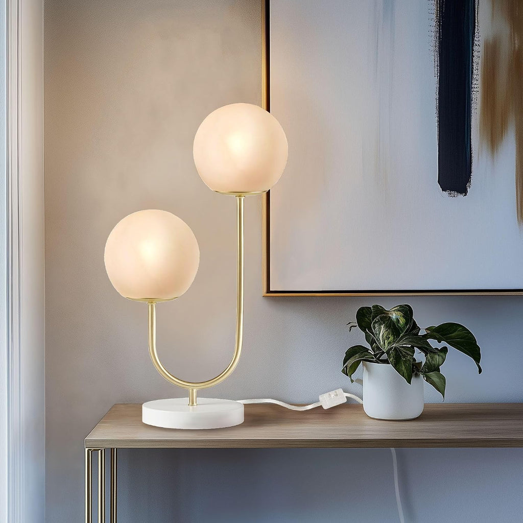 510 DESIGN Table Lamp for Bedroom - Metal Gold Nightstand Lamp, Frosted Glass Globes Modern Bedside Lamp w/White Base, Clear Polarized Cord & in Line Switch, Accent Lamp Decor, 20" H Gold/White