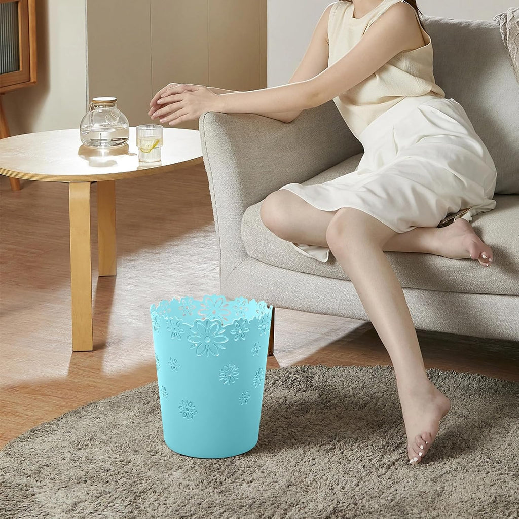 Small Blue Trash Can Wastebasket 3.6 Gallon Bathroom Garbage Can