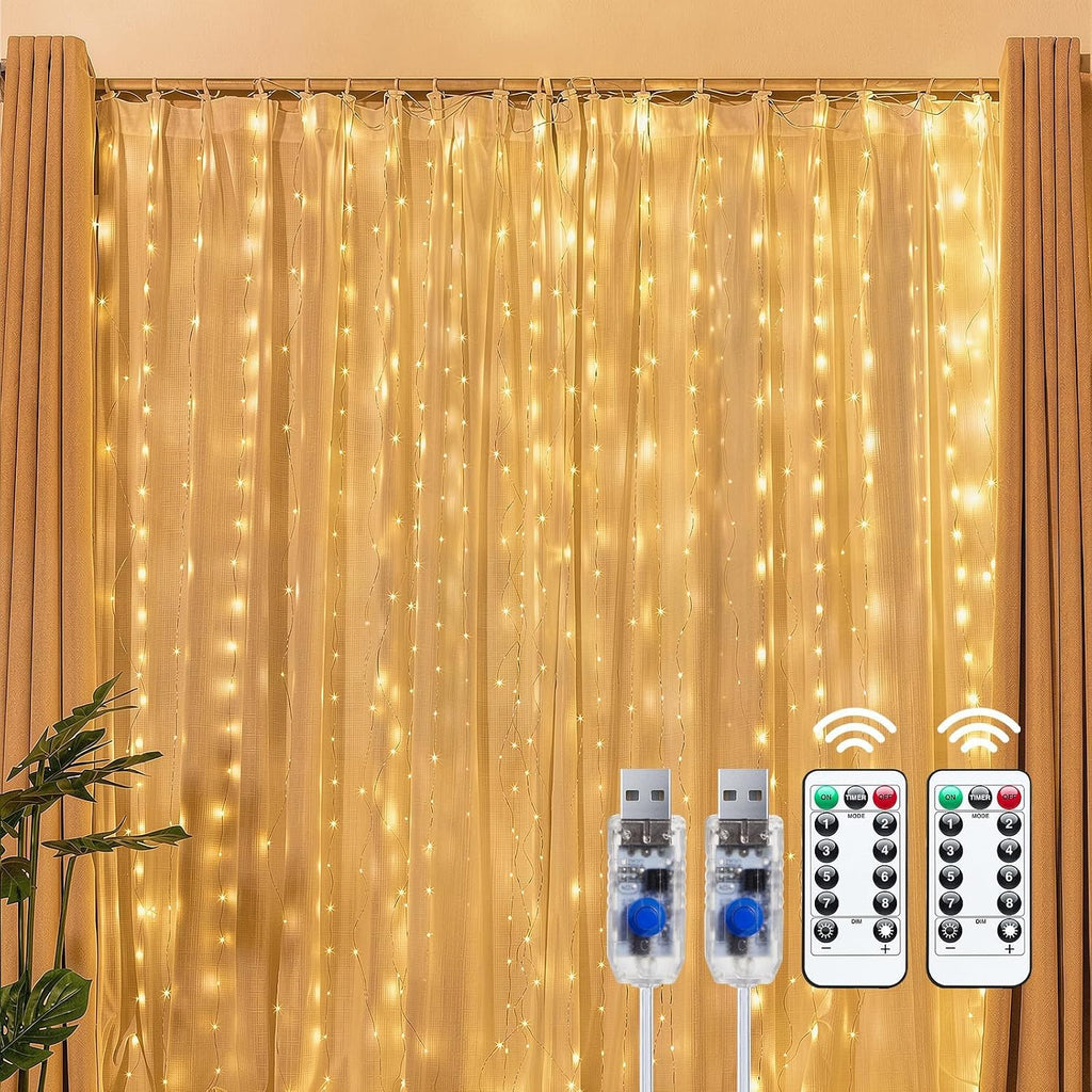 Brightown 2 Pack 300 LED Fairy Curtain Lights, 9.8ft x 9.8ft String Lights