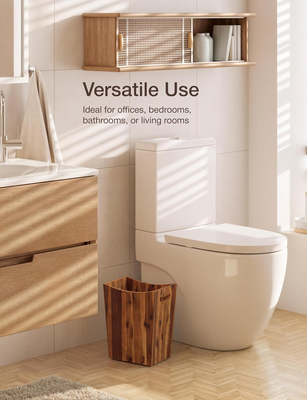 Tidita 2 Gallon Rectangular Wastebasket with Built-in Handles, Walnut Color