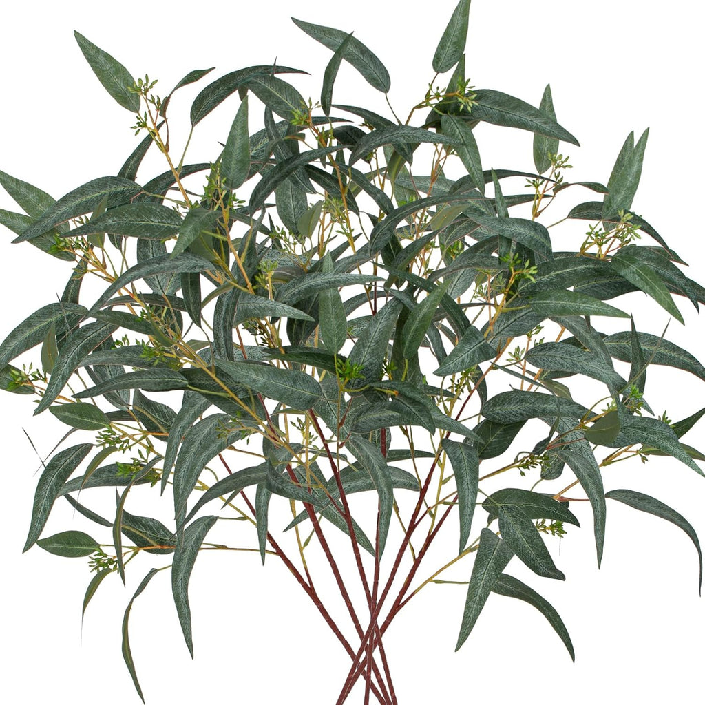 Faux Eucalyptus Stems Willow Eucalyptus Leaves 34” Long Fake Salix Leaves Artificial Greenery Stems for DIY Bouquet Arrangements Centerpieces Shower Decorations-Artificial Eucalyptus Stems-6pcs