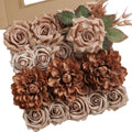 rongflower Artificial Flowers Combo Box Set Dusty Coffee Color Flower Leaf with Stems for DIY Wedding Bouquets Centerpieces Baby Shower Party Home Decorations