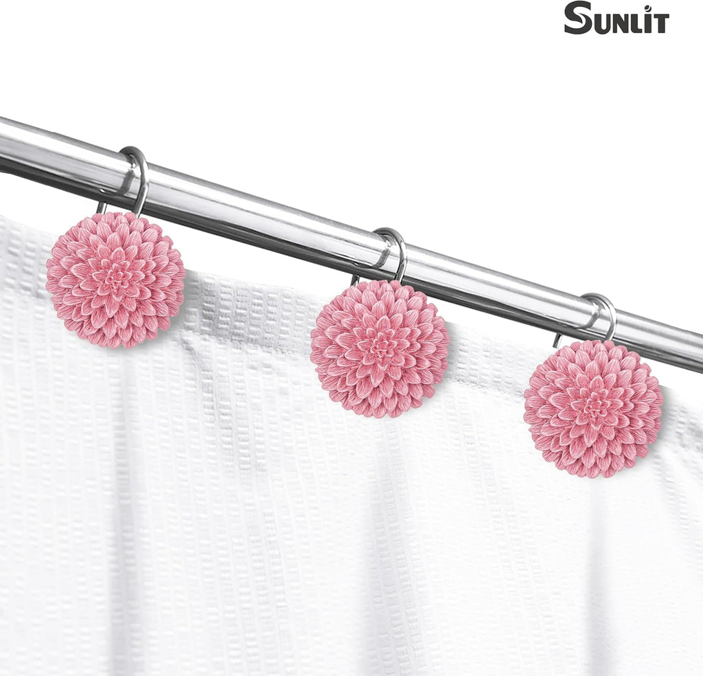 Sunlit Decorative Floral Shower Curtain Hooks, Dahlia Pinnata Flower Shower Curtain Rings, Resin, Bathroom Decoration Pink Shower Curtain Hooks-12 Pack