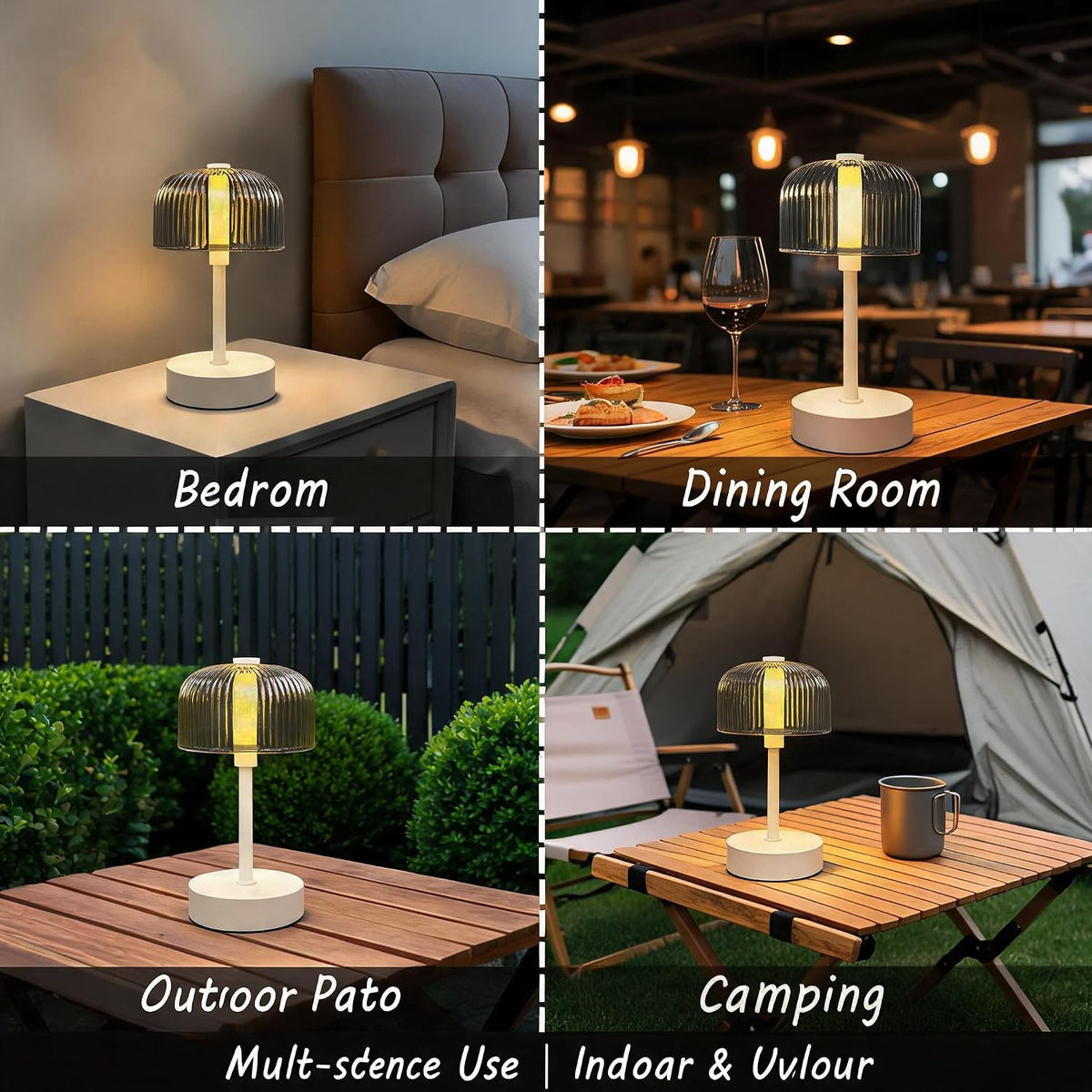 Smoke Gray LED Desk Lamp, Touch Dimming Rechargeable