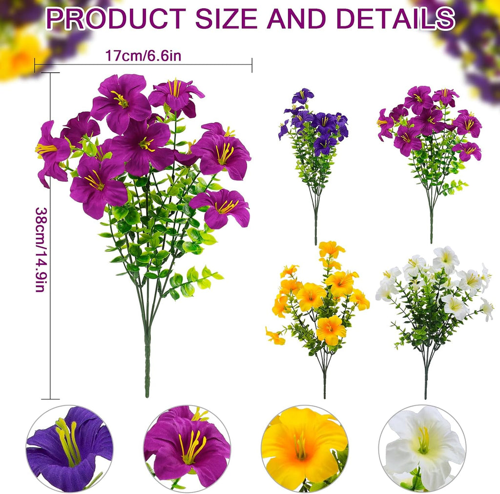 Daynight 16Pcs Artificial Petunias Flowers, Realistic Flowers for Outdoor (16, White,Yellow,Purple,RedViolet)