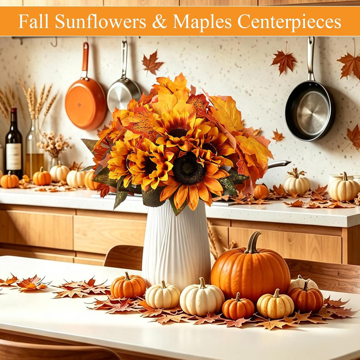 16 Bundles Artificial Fall Flowers with Maples, Fall Orange