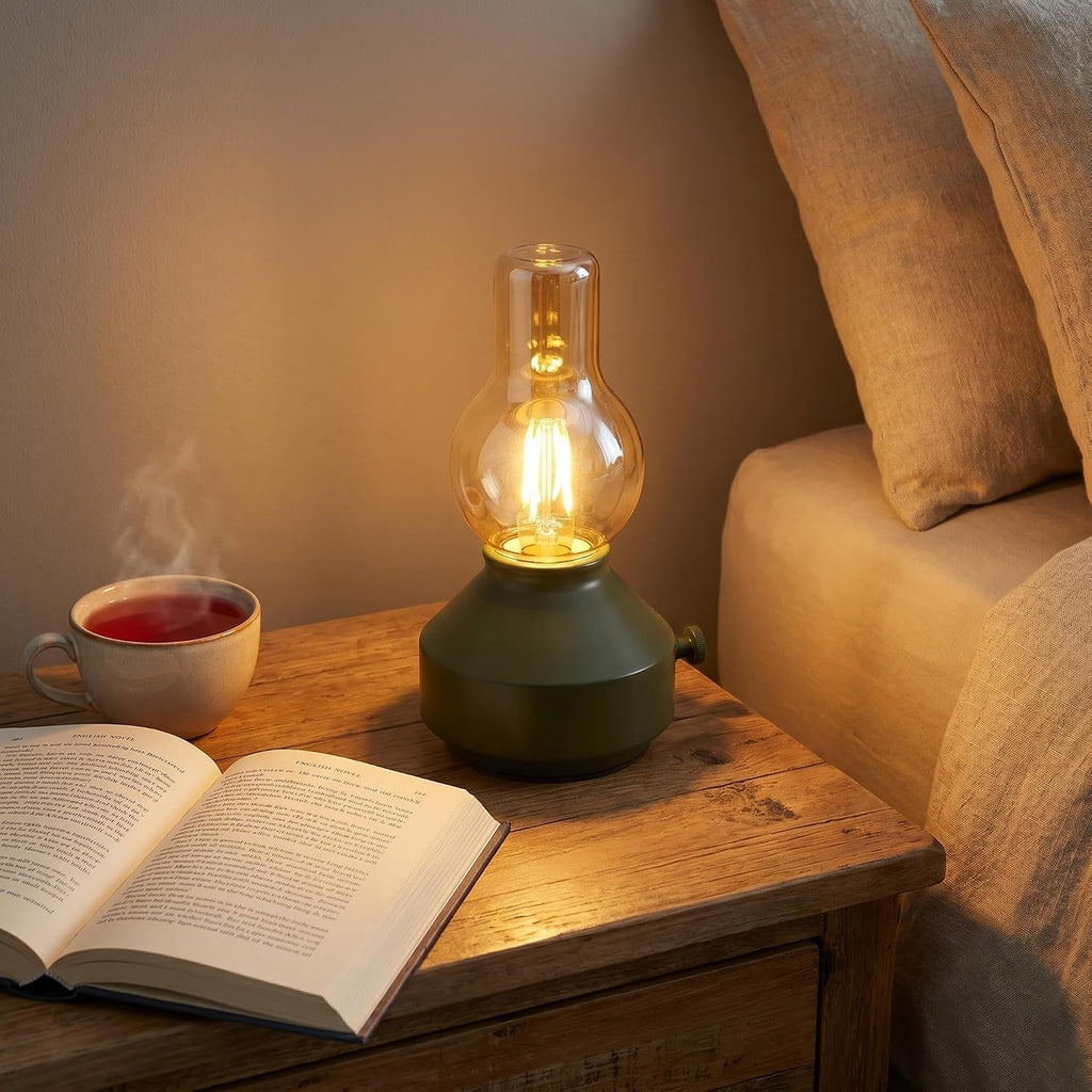 Vintage Rechargeable Cordless Table Lamp,Rotary Dimmable,Matte Green,2-Pack