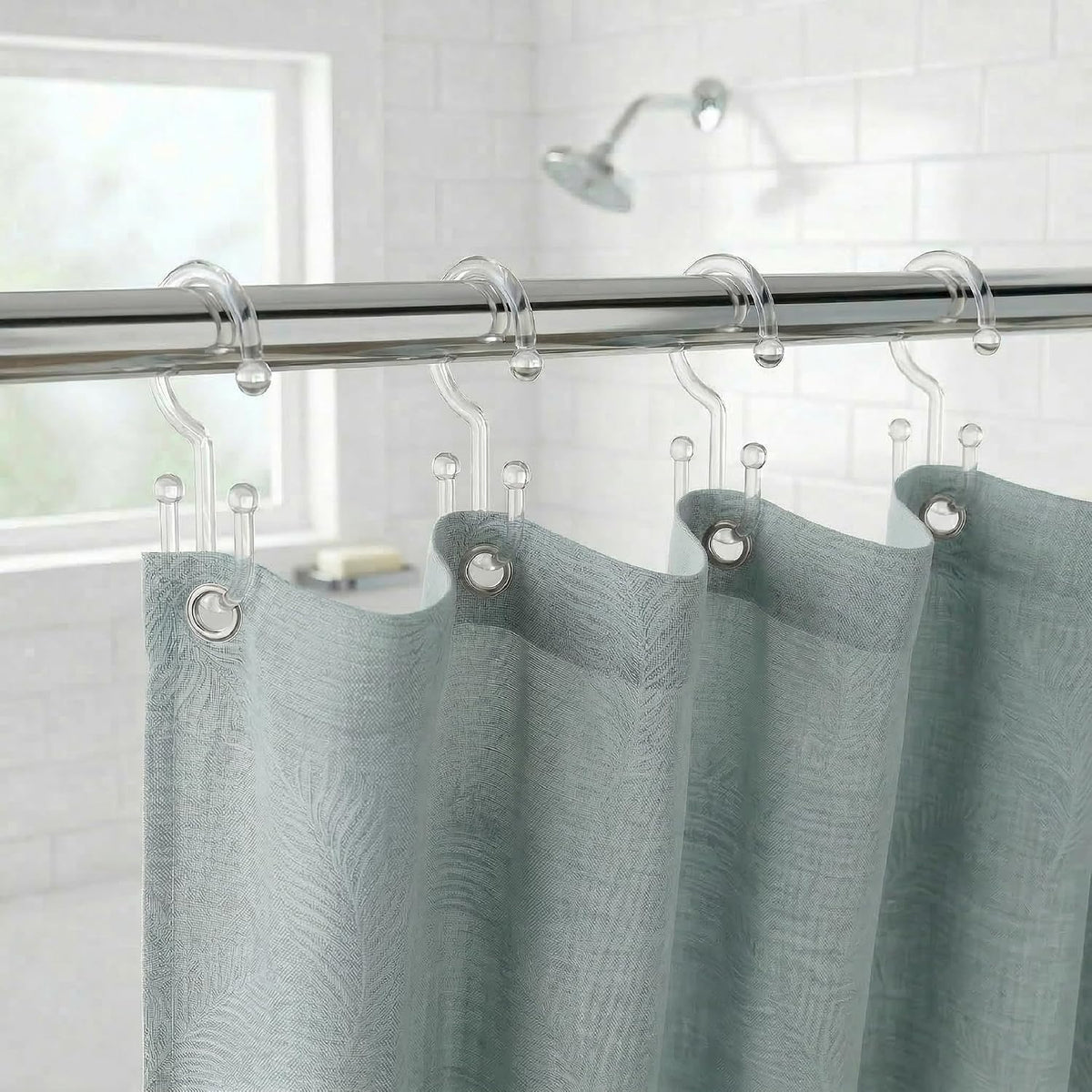 Bathway Clear Plastic Shower Curtain Hooks, 24 Double Shower Curtain Rings