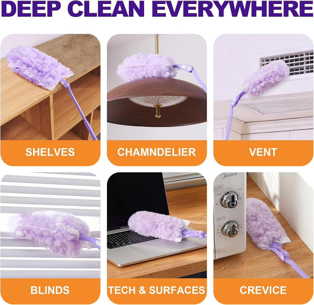 JOYMOOP Scented Telescopic Duster kit, 3FT Extendable Handle (Purple) + 24 Purple Refills for Swiffer Feather Duster,Easy Cleaning for Ceilings, Ceiling Fans, Blinds, Vents & Shelves