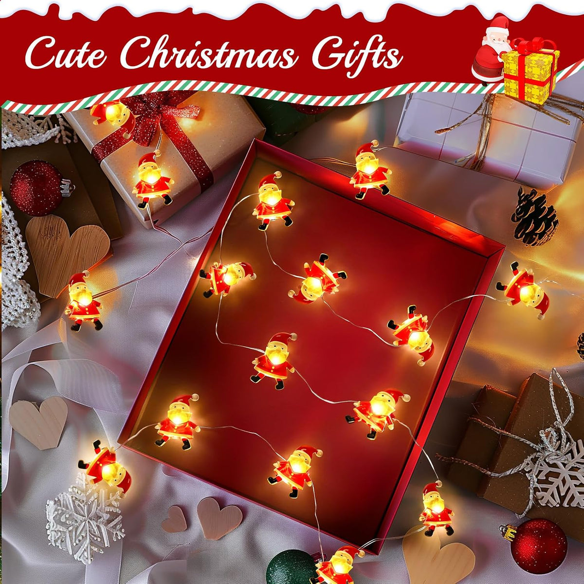 Coquimbo Christmas Decorations Indoor Lights, 10FT 30 LED Christmas Santa Claus Fairy String Lights Battery Operated for Xmas Tree Party Festive Holiday Cute Room Decor