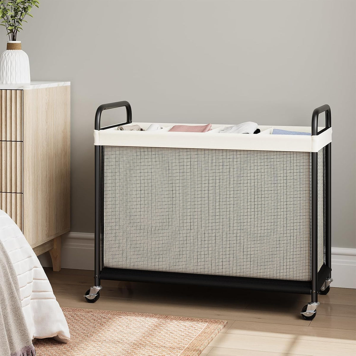 ELYKEN Laundry Hamper 4 Section, 140L Rolling Laundry Sorter with Wheels