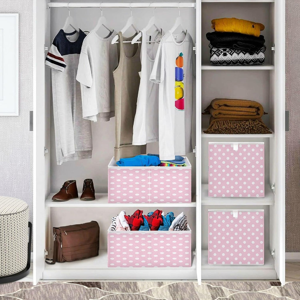 Kigai Polka Dot Pink Cube Storage Bins 11x11 inch Collapsible Fabric Storage Cubes Organizer Foldable Boxes Decorative Basket for Home Organizing