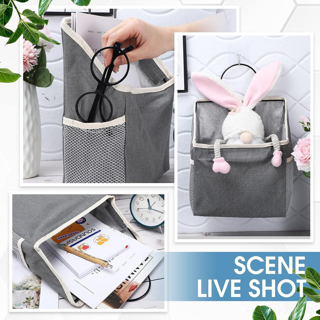 Woanger 12 Pcs Wall Hanging Storage Bag Wall Hanging Organizer Bag Over The Door Closet Basket Containers Bins with Hooks Pockets for Bedroom Bathroom, 15 x 4.3 x 8.7''(Gray)