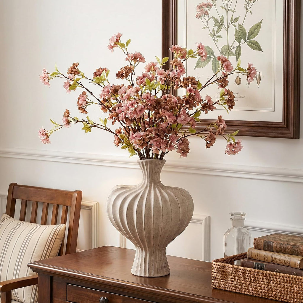 Ceramic Flower Vase Home Decor,11" Rustic Vintage Clay Beige Heart Terracotta Vases Farmhouse Table Vases Living Room Decor Pottery Pots for Home Shelf Coffee Dining Desk Fireplace