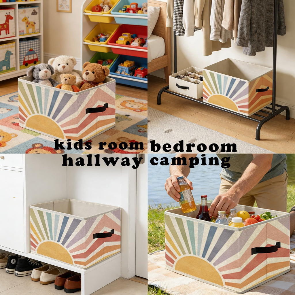 Boho Rainbow Sunshine Classroom Storage Bins, Cute Boho Abstract Sunshine Foldable Closet Organizers Storage Basket Toybox for Kids Nursery Room Bedroom Bathroom Playroom Clothes Toys Books