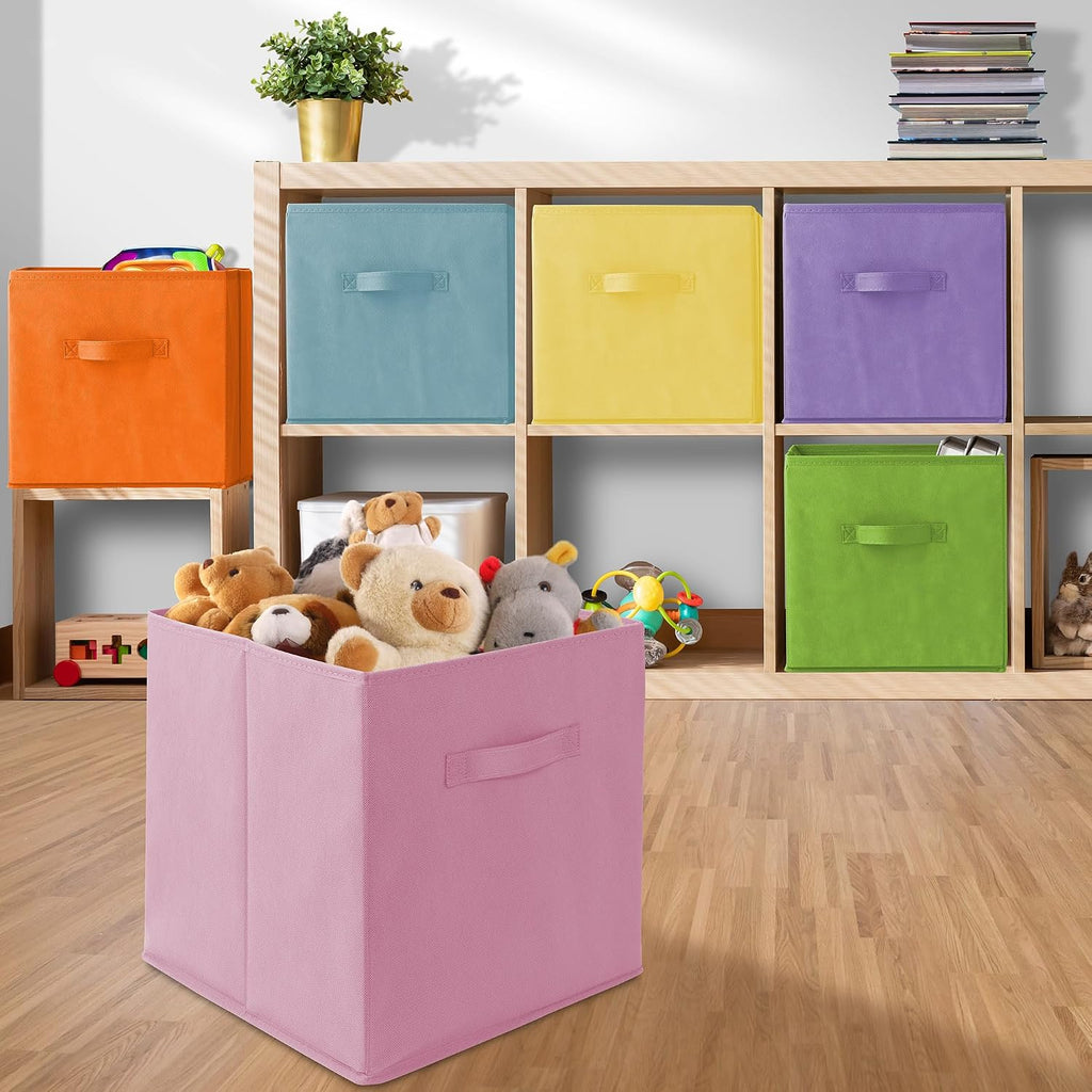 Casafield Set of 6 Collapsible Fabric Cube Storage Bins, Multicolor - 13" Foldable Cloth Baskets for Shelves, Cubby Organizers & More