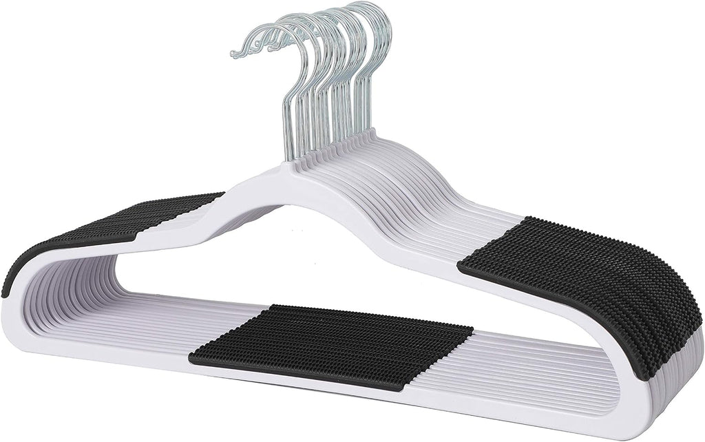 Finnhomy Heavy Duty 50 Pack Plastic Hangers, Clothes Hangers with New Generation Non-Slip Pads,Space Saving Easy Slide Organizer for Bedroom Closet, Great for Shirts, Pants, White