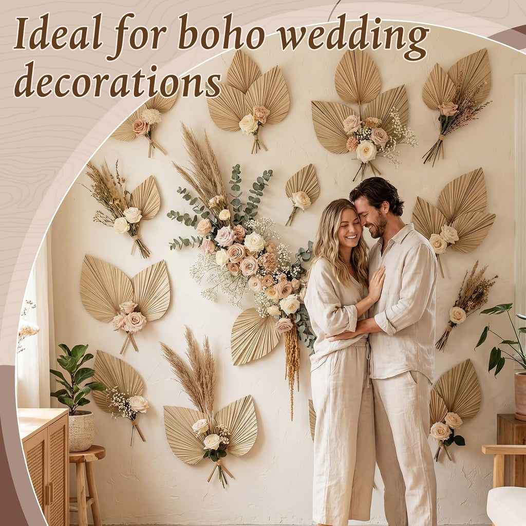 Novabright 24 Pcs Dried Palm Leaves Artificial 15.7" Large Boho Trimmed Spear Tropical Palm Leaves Fans for Boho Wedding Decor Hawaiian Luau Party Kitchen Farmhouse Table Flowers Arrangements
