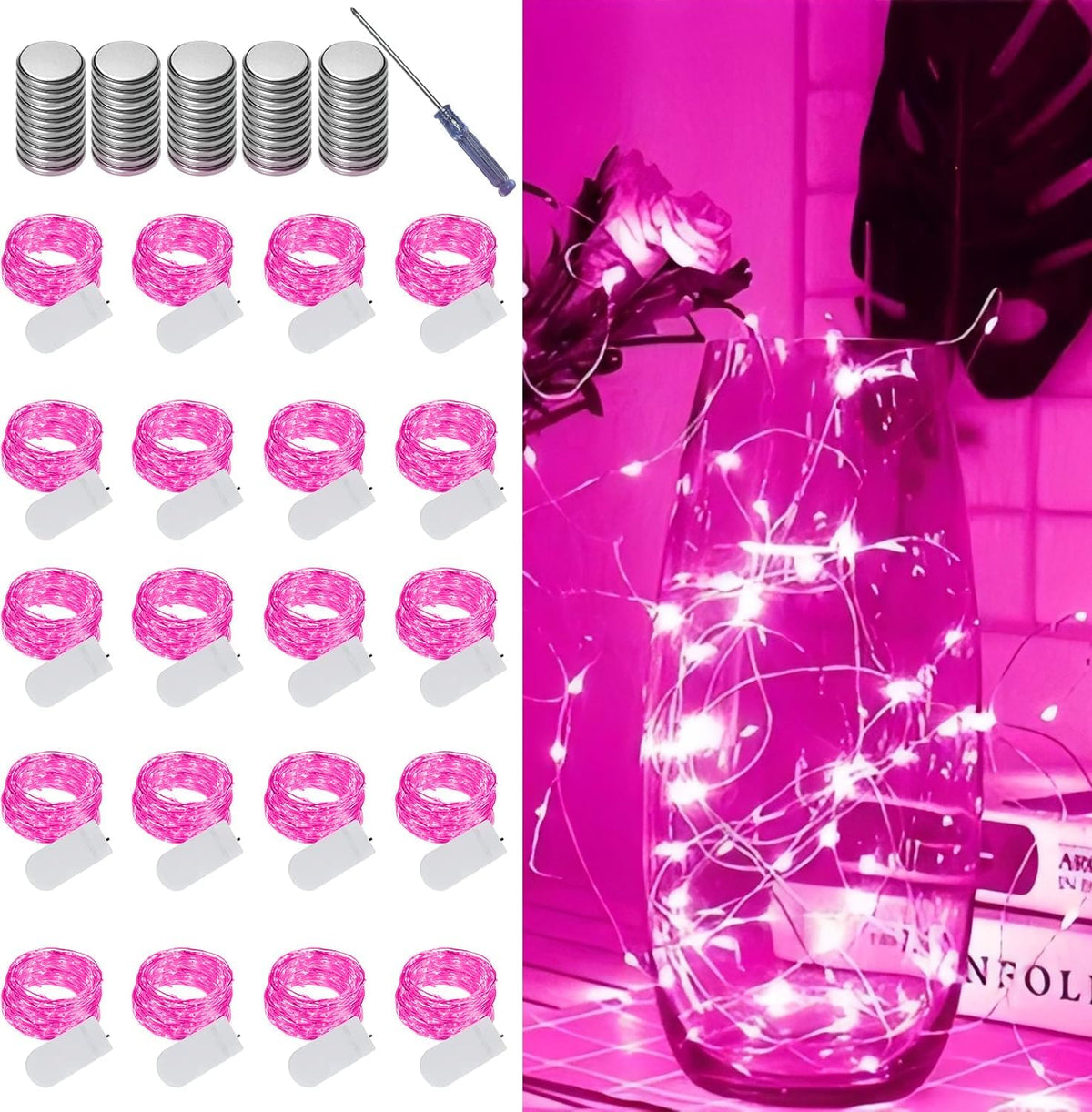 LAMPHOME 20 Pack Pink Fairy Lights, Battery Operated Valentine String Lights, 20 LED on 6.6FT Firefly Fairy for Wedding Party Mason Jar Christmas Bedroom Galentine's Day Valentines Day Decoration