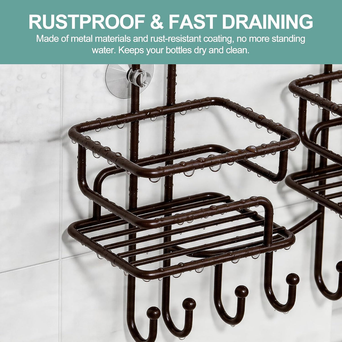 SRIWATANA Shower Caddy Hanging, Shower Organizer with Razor Hooks, Bronze