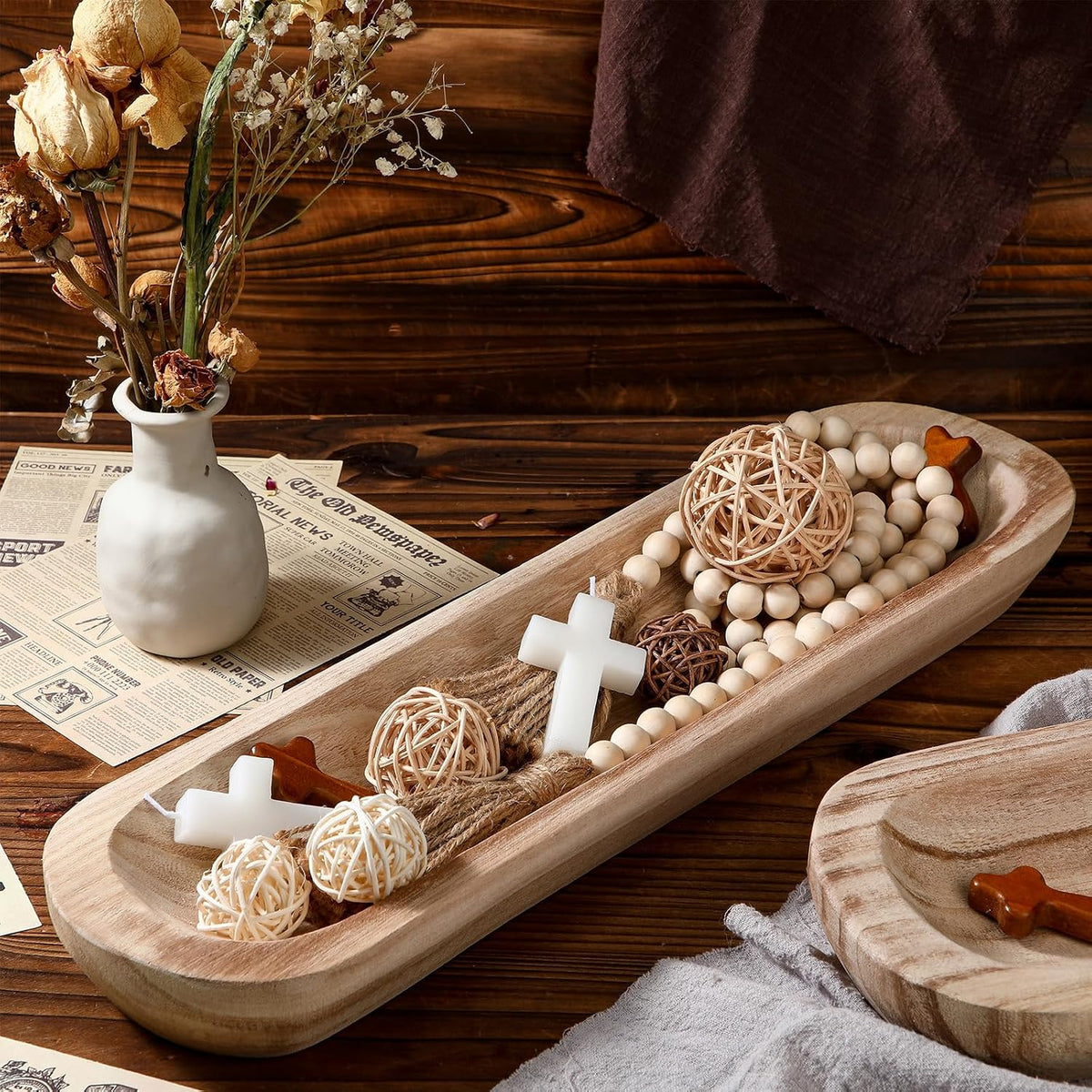 FoldTier 4 Pcs Wooden Dough Bowl Bulk, Natural, 20'' X 6'' X 2'', Classic