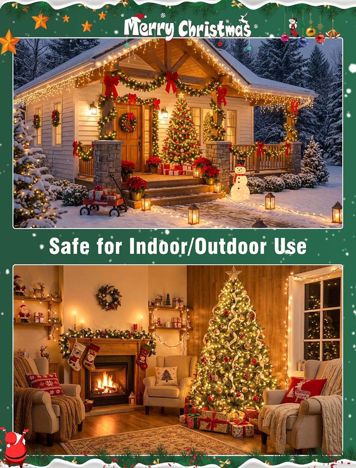 Hopolon Clear Christmas Lights Set 2 PACK 50 Count Green Wire Mini Lights