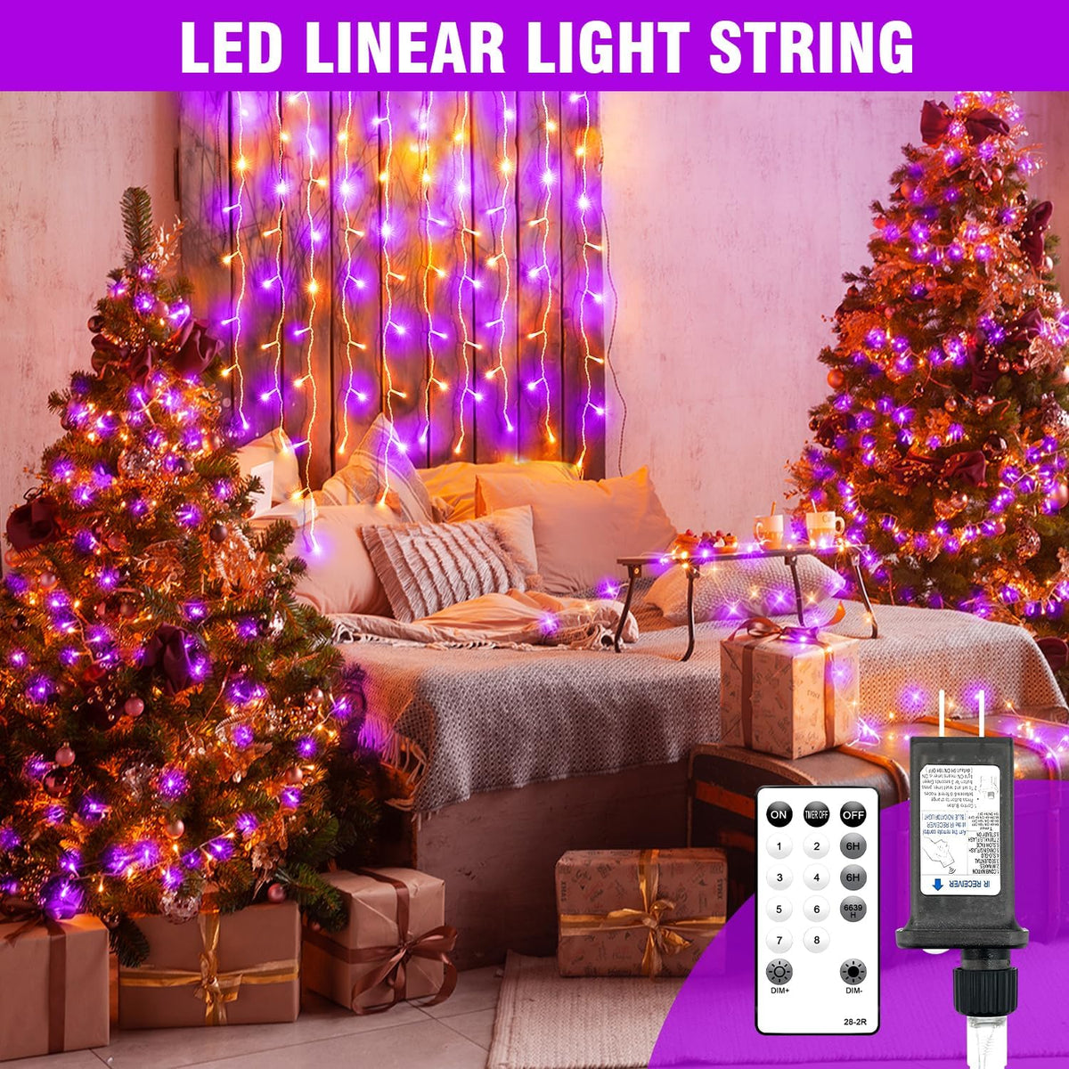 400FT Purple Orange LED Fairy Lights, String Lights with Remote, 8 Lighting Modes, Waterproof Light Strand for Halloween, Fall Decor, Porch, Window, Haunted House, Party, Indoor Outdoor Display