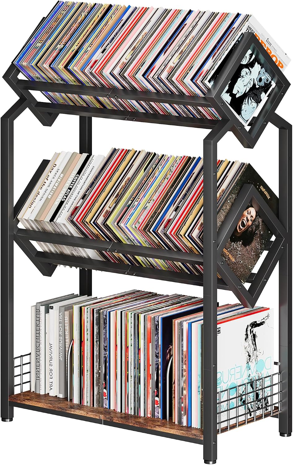 Homeiju 3-Tier Vinyl Record Storage Holder with Dividers