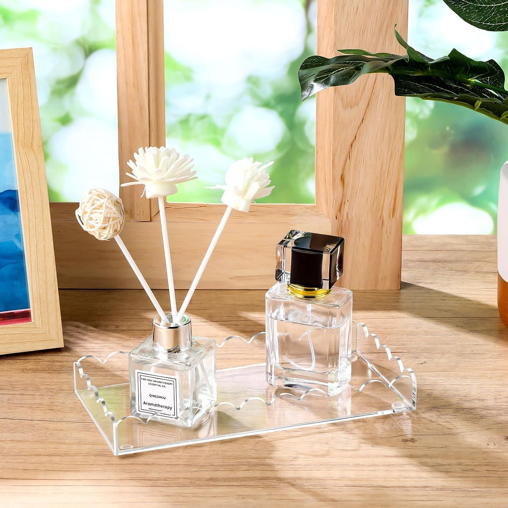 Acrylic Bathroom Vanity Tray 7.9", Soap Dispenser Decorative Scalloped Tray