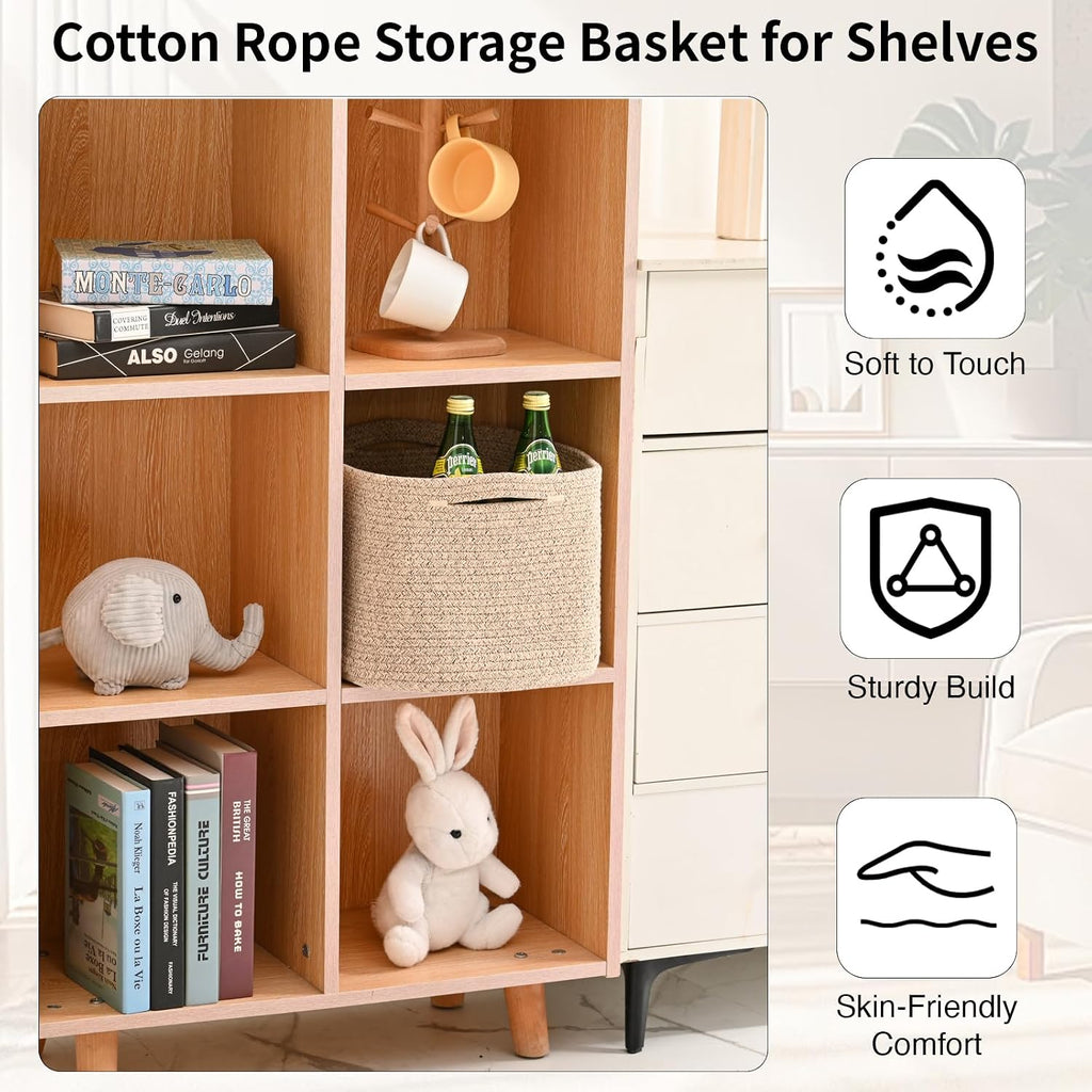 ICERZCZ Woven Cotton Rope Storage Basket for Organizing, Cute Decorative Baskets for Gifts Empty, Organizer Bins for Dog Toy, Baby Laundry, 15“×11”×9.5“, Brown