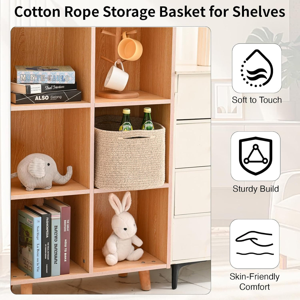 ICERZCZ Woven Cotton Rope Storage Basket for Organizing, Cute Decorative Baskets for Gifts Empty, Organizer Bins for Dog Toy, Baby Laundry, 15“×11”×9.5“, Brown