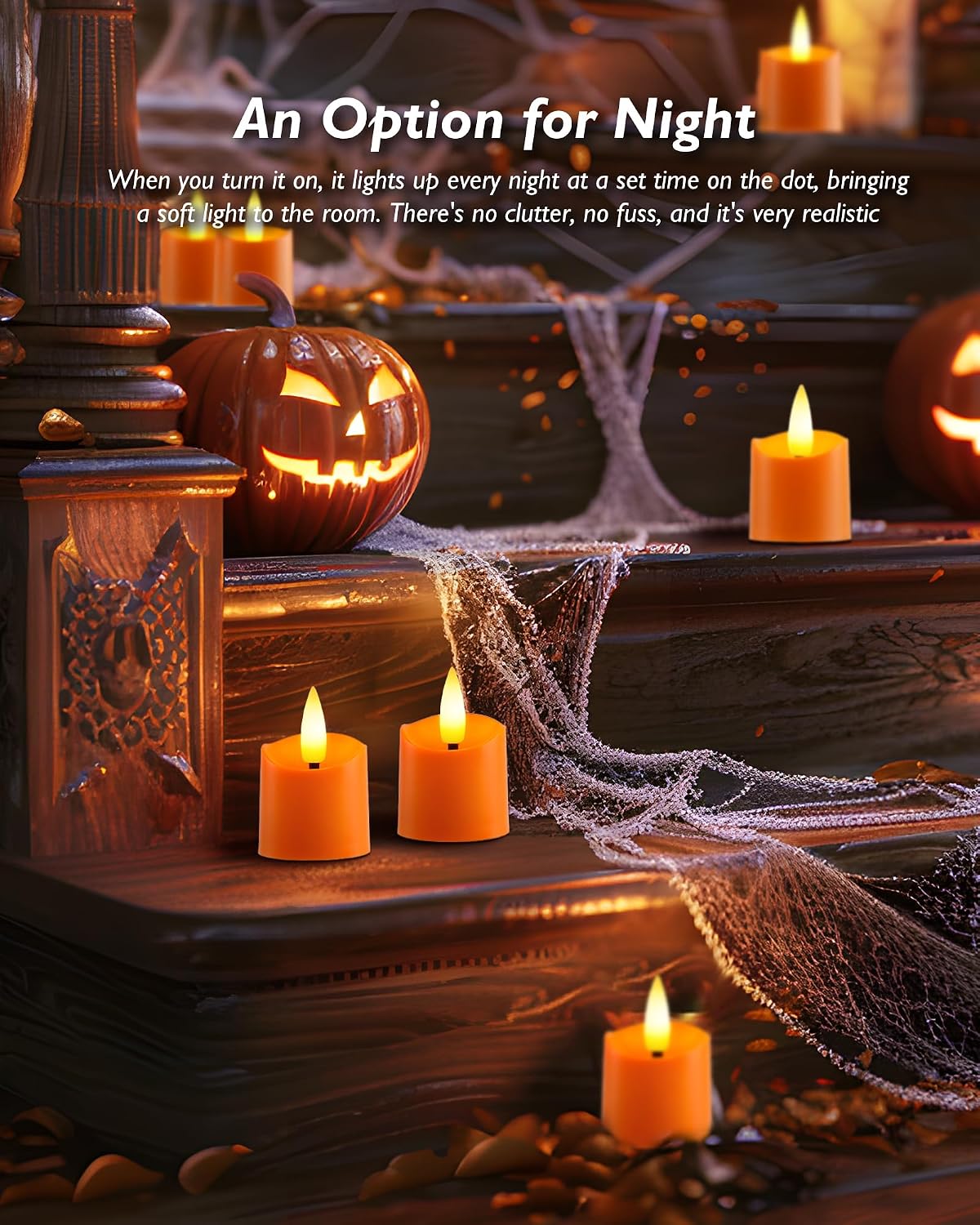 Homemory 12Pack Timer Flameless LED Votive Candles, Long Lasting Battery Operated Tealight, for Halloween Decorations, Theme Party, Thanksgiving Day-Orange Base