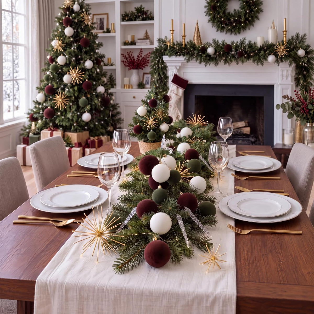 Roowest 4 Sets Large Neutral Velvet Christmas Ball Clusters Ornaments Decor