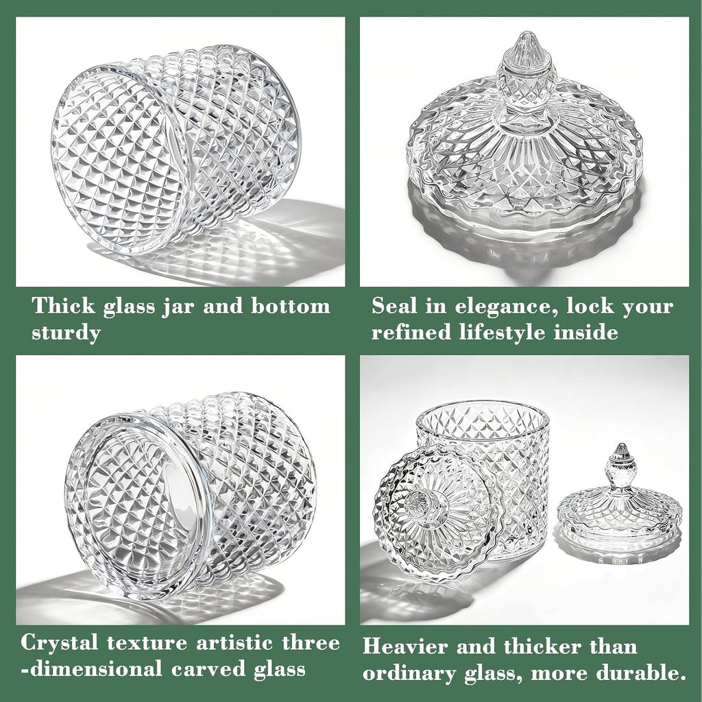 4 Pack Crystal Glass Apothecary Jars with Lids, Qtip Holder Set