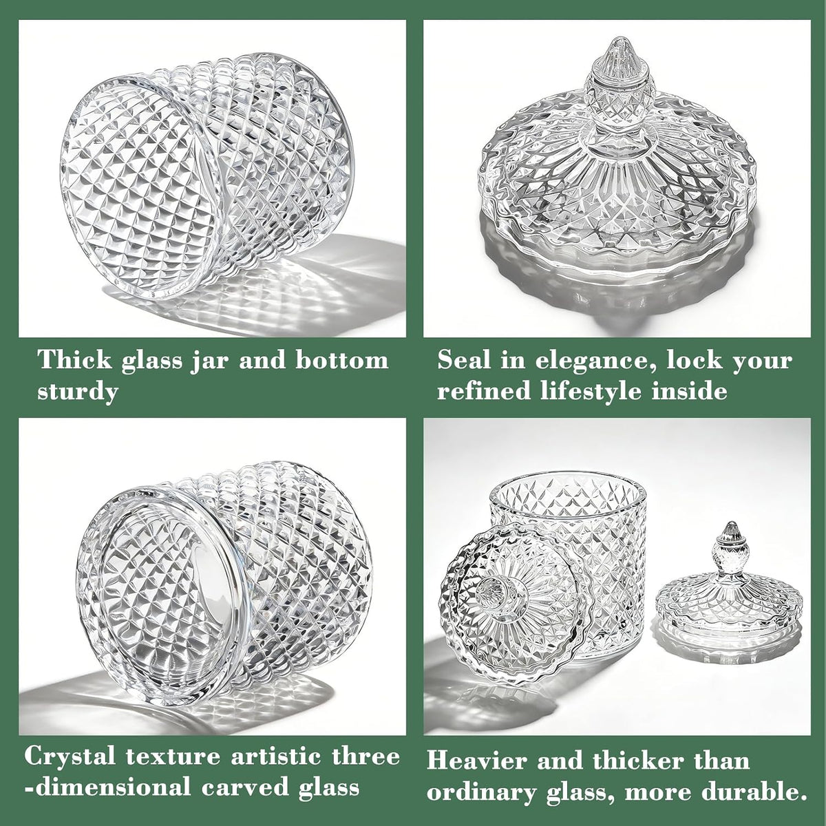 4 Pack Crystal Glass Apothecary Jars with Lids, Qtip Holder Set
