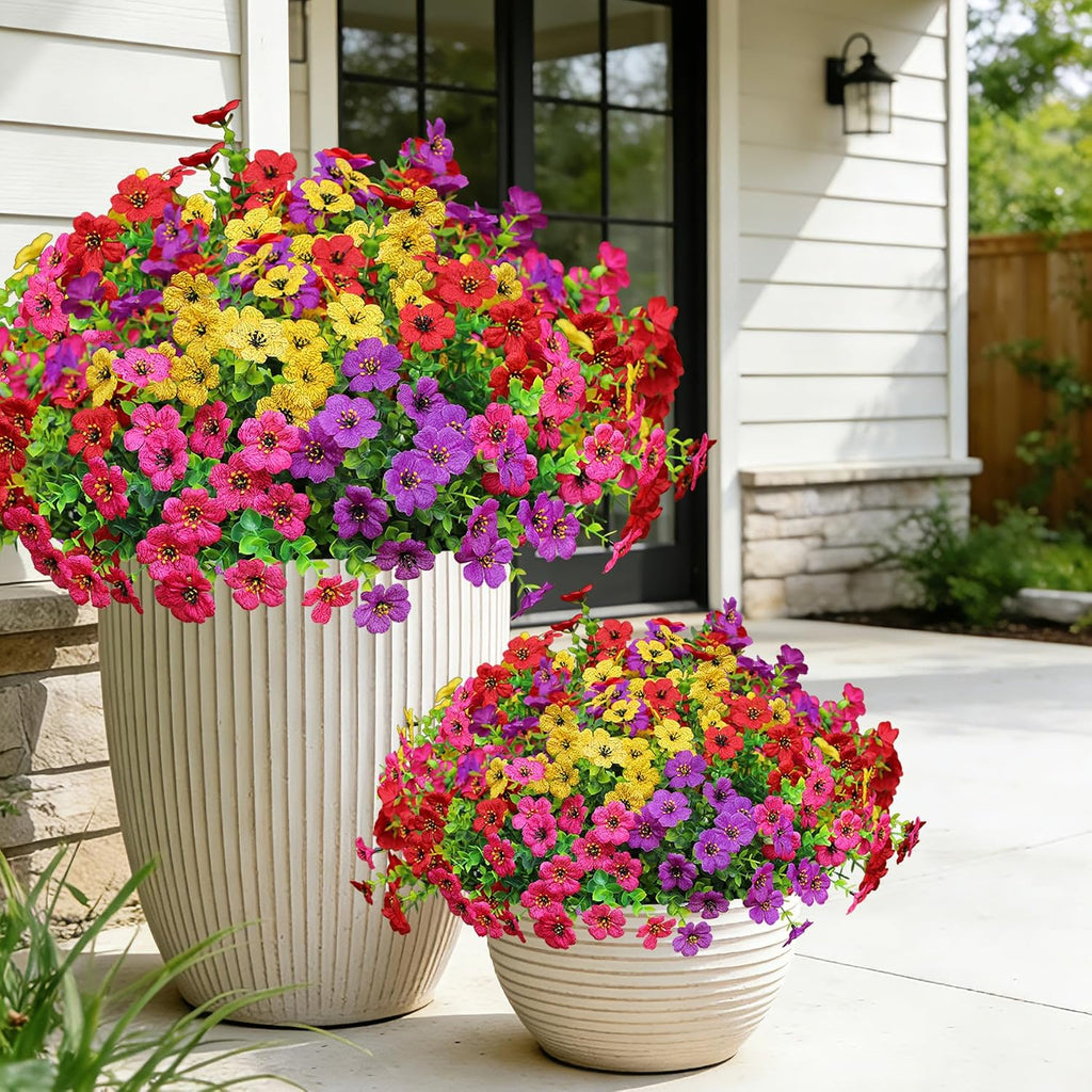 Artificial Flowers for Outdoors (12, Purple Red Yellow Hot Pink)