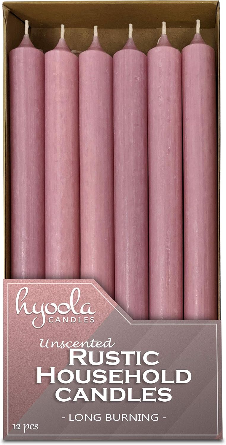 Hyoola 10 Inch Dinner Candles - 12 Pack - Rose Pink Tall Unscented Rustic Long Burning Candle Sticks