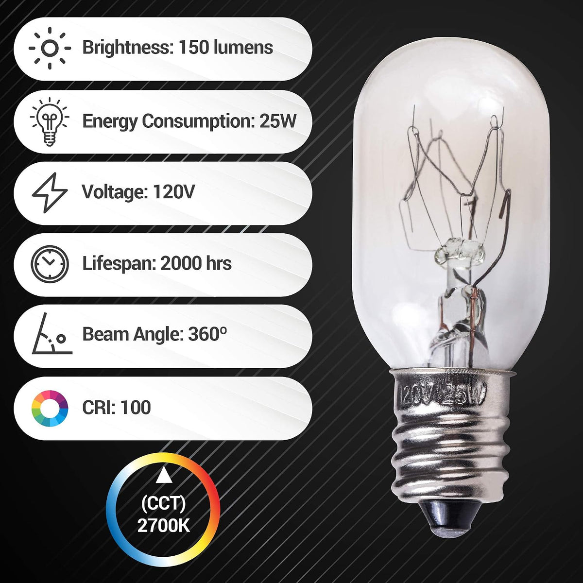 BlueStars E12 T20 25W Incandescent Bulbs Salt Lamp 120V 2700K Warm White