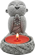 Buddha Tea Light Candle Holder, Small Sandstone Laughing Buddha Statue Zen Meditation Yoga Gift with Lucky Charm, Candle Holder for Home Decor Housewarming Mother's Day.2.75INCH