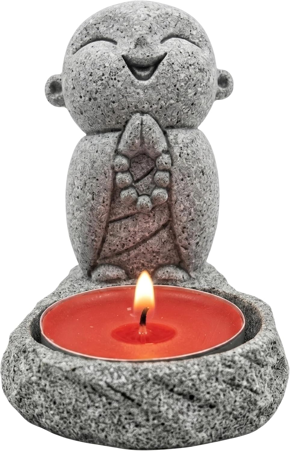 Buddha Tea Light Candle Holder, Small Sandstone Laughing Buddha Statue Zen Meditation Yoga Gift with Lucky Charm, Candle Holder for Home Decor Housewarming Mother's Day.2.75INCH