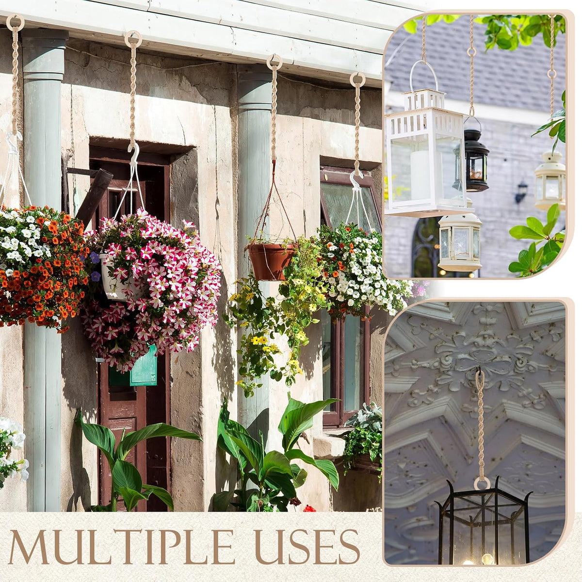 6 Pack Adjustable Macrame Plant Hanger Extender Handmade Woven Hanging Basket Extenders Connectable Rope Hanging Extension with Wooden Ring for Indoor Outdoor Plant Pot Holder(Brown)