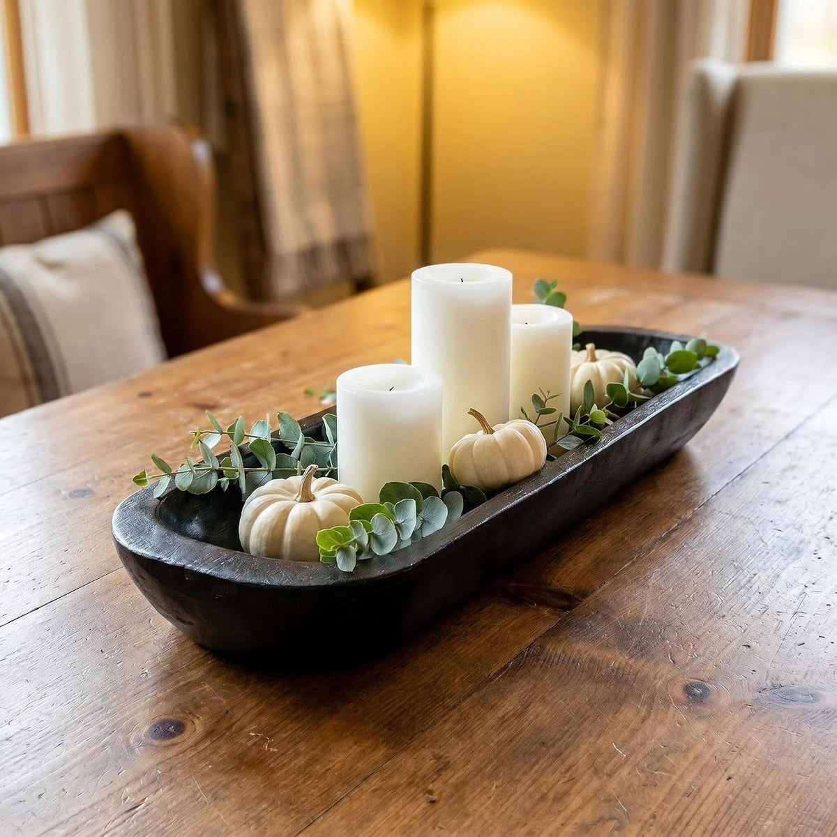 Wooden Dough Bowl Decor, Vintage Wooden Bowl Hand Carved Home Decor for Dining Table Center, Living Room, Kitchen Decor. (20in black)