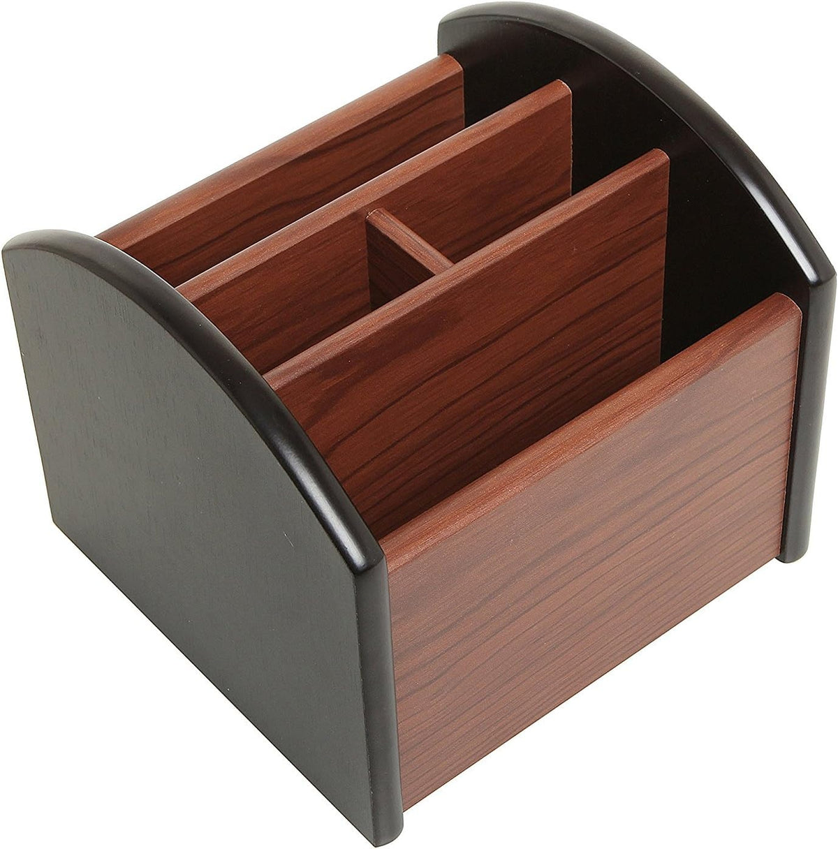 Coideal Remote Control Holder Caddy Wood, Rotating Wooden Pen Pencil Holder Organizer Medium Revolving Desktop Office Supplies Storage for Table (4 Compartments)